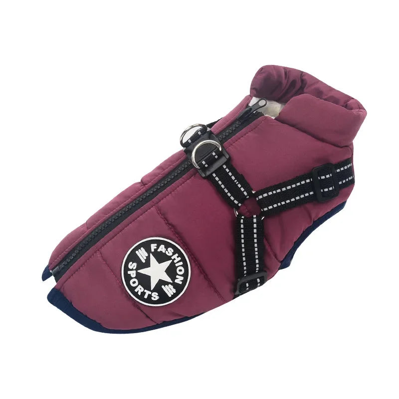2 in 1 Dog Winter Jacket Built In Harness Waterproof Large Breed Coat Labrador French Bulldog