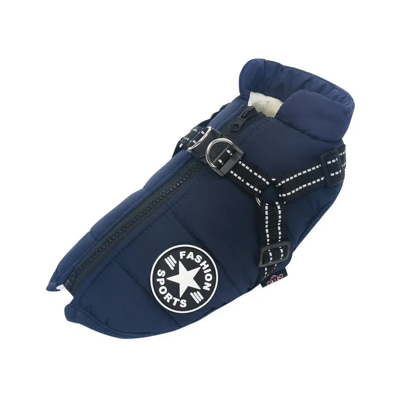 2 in 1 Dog Winter Jacket Built In Harness Waterproof Large Breed Coat Labrador French Bulldog