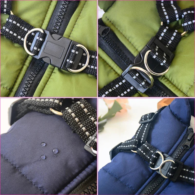 2 in 1 Dog Winter Jacket Built In Harness Waterproof Large Breed Coat Labrador French Bulldog