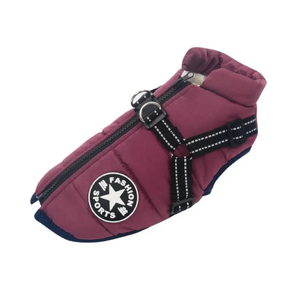 2 in 1 Dog Winter Jacket Built In Harness Waterproof Large Breed Coat Labrador French Bulldog