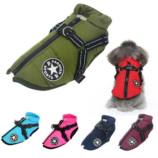 2 in 1 Dog Winter Jacket Built In Harness Waterproof Large Breed Coat Labrador French Bulldog